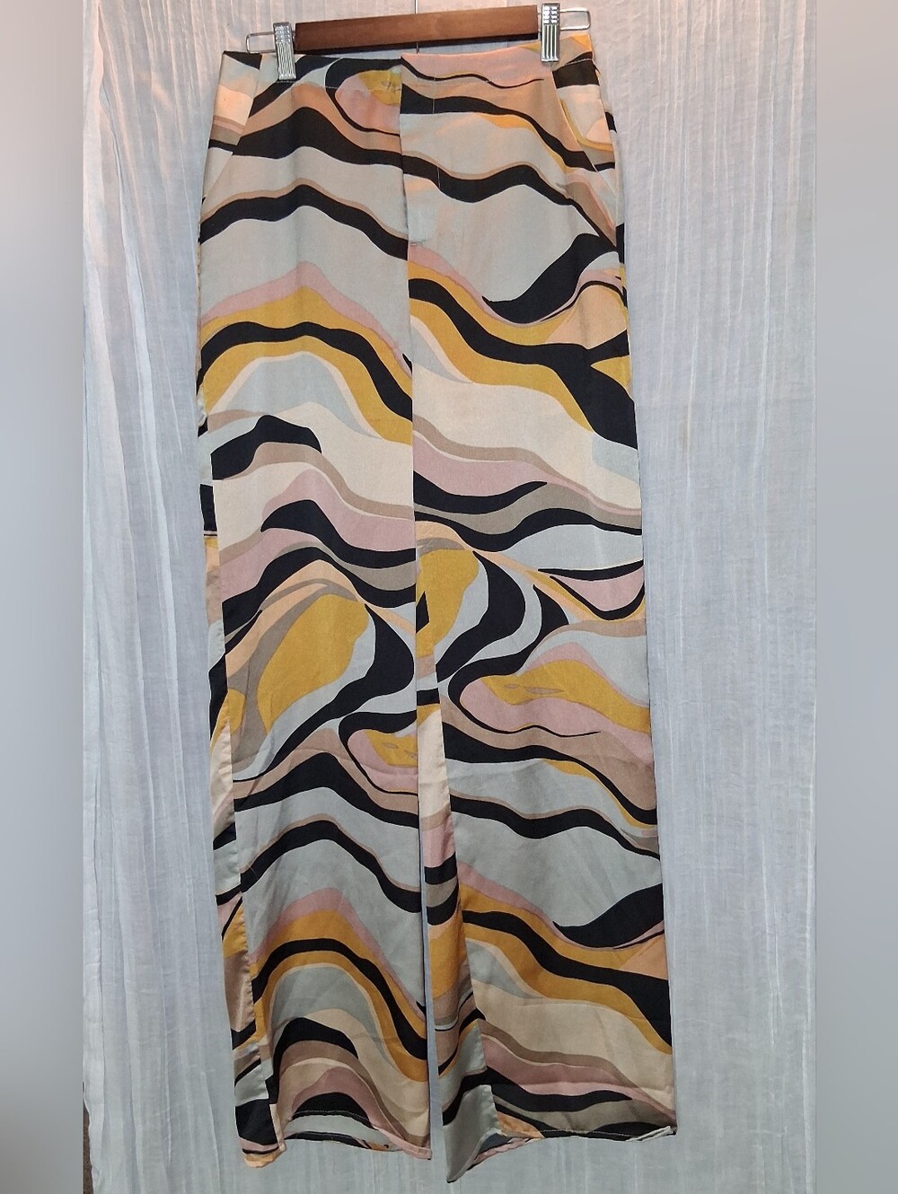 HYFVE Multicolor Wavy Print Wide Leg Pants - Black, Yellow, Pink, Cream